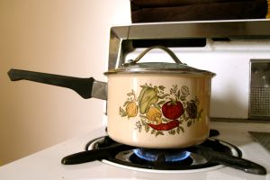 The salvaged saucepan, simmering. 